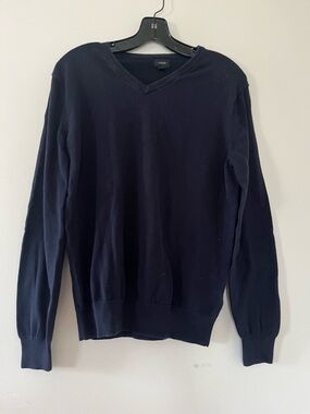 J Crew Men's Navy Blue V Neck Knit Sweater Medium 100% Cotton Preppy Minimalist